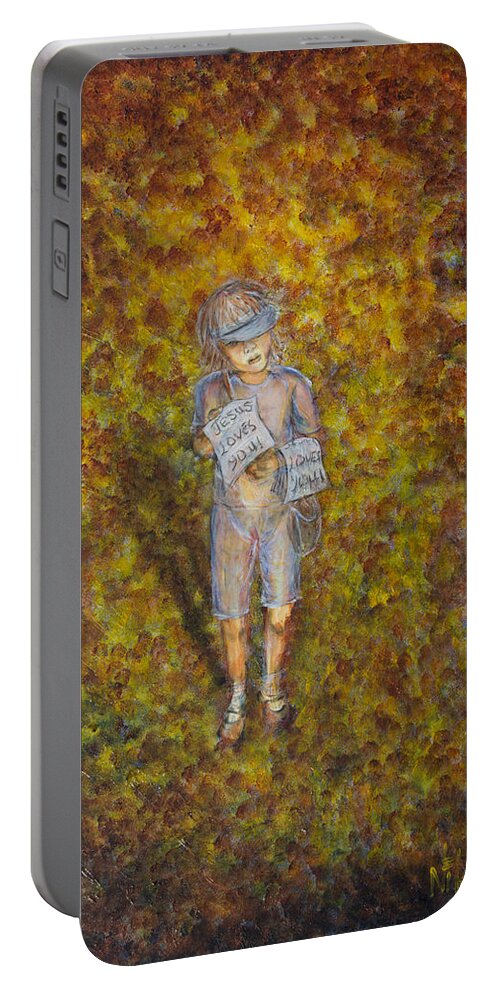 Child Portable Battery Charger featuring the painting Jesus Loves You 01 by Nik Helbig