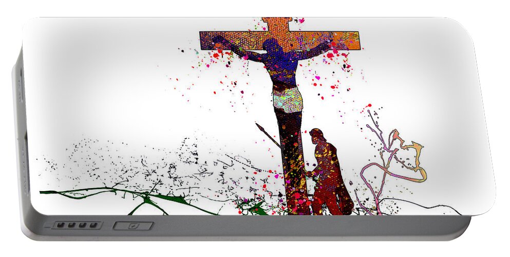 Jesus Portable Battery Charger featuring the painting Jesus On The Cross by Miki De Goodaboom