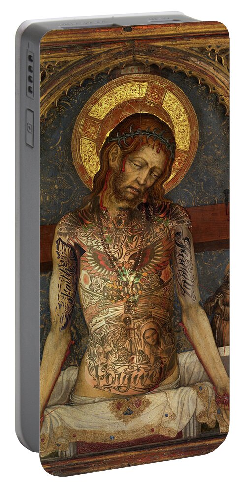 Jesus Christ Portable Battery Charger featuring the painting Jesus Tattoos by Tony Rubino