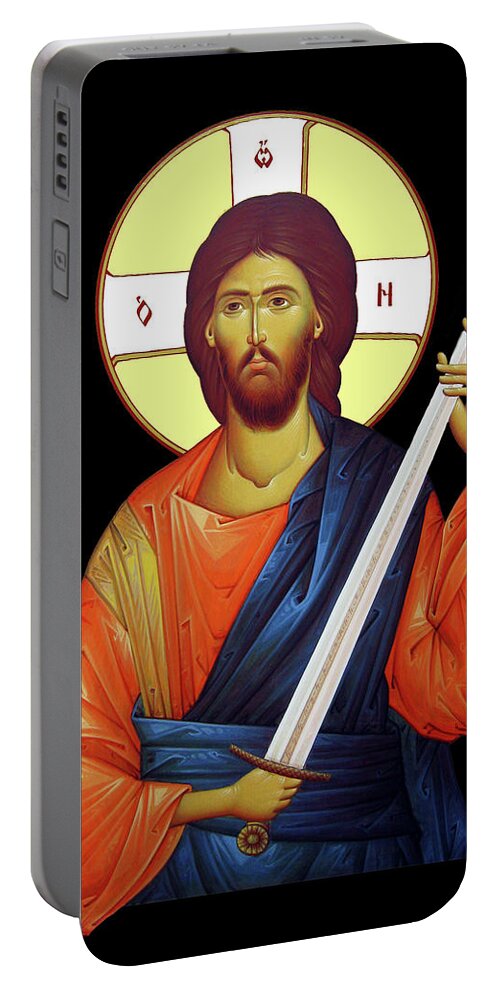 Black Portable Battery Charger featuring the photograph Jesus White Sword by Munir Alawi