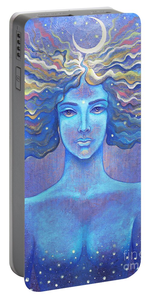 Moon Portable Battery Charger featuring the painting Jewel of the Moon by Yuliya Glavnaya
