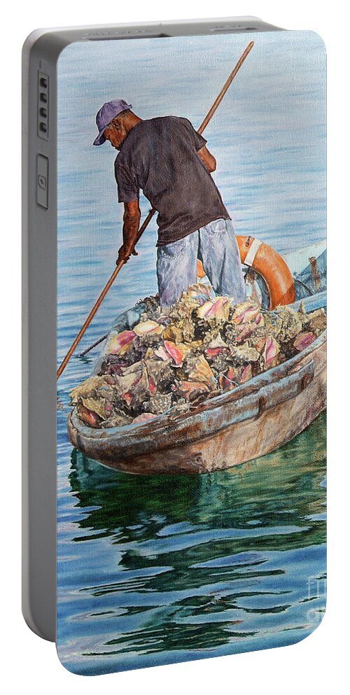 Roshanne Portable Battery Charger featuring the painting Jewels of the Sea by Roshanne Minnis-Eyma
