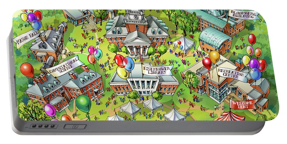 Johns Hopkins University Portable Battery Charger featuring the digital art JHU Homewood Map Illustration by Maria Rabinky