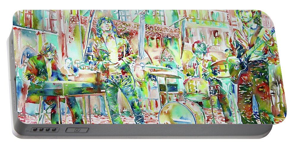 Doors Portable Battery Charger featuring the painting JIM MORRISON and THE DOORS LIVE CONCERT IN THE STREET by Fabrizio Cassetta