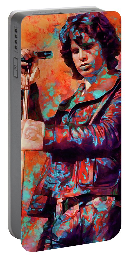 Jim Morrison Portable Battery Charger featuring the mixed media Jim Morrison Tribute Art Soul Kitchen by The Rocker Chic