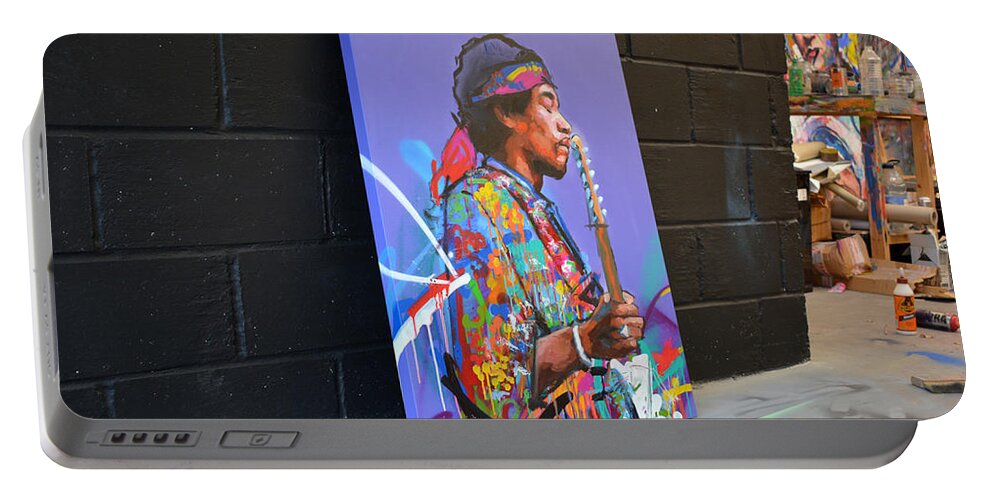 Jimi Portable Battery Charger featuring the painting Jimi Hendrix II by Richard Day