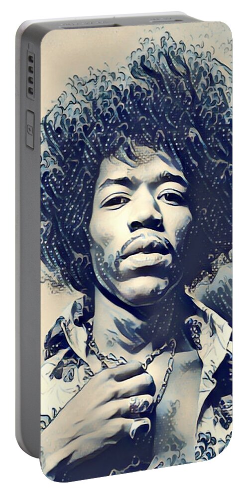 Jimi Hendrix Portable Battery Charger featuring the painting Jimi Hendrix Ocean by Tony Rubino