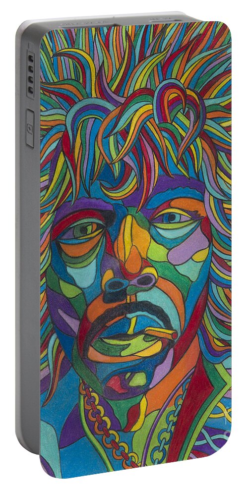 Guitar Portable Battery Charger featuring the drawing Jimi by Scott Brennan