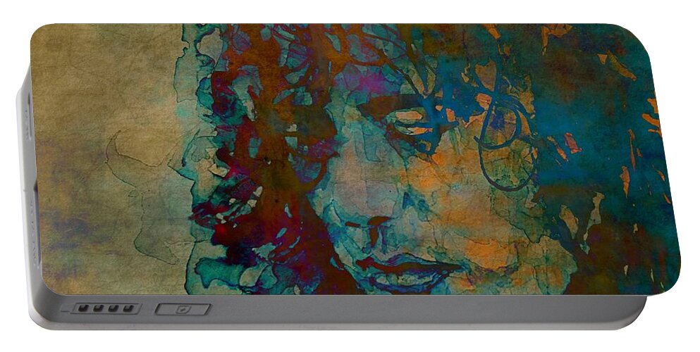 Jimmy Page Art Portable Battery Charger featuring the mixed media Jimmy Page - Retro by Paul Lovering