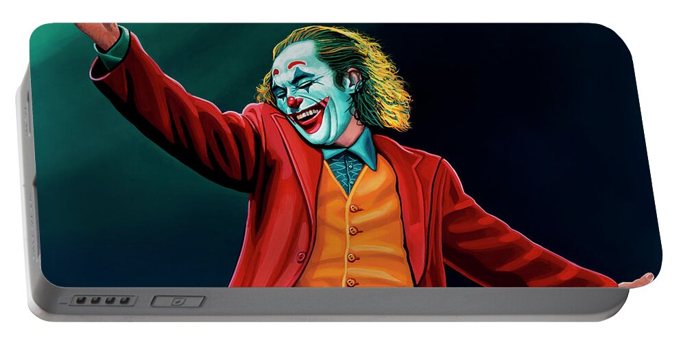 Joaquin Phoenix Portable Battery Charger featuring the painting Joaquin in Joker Painting by Paul Meijering