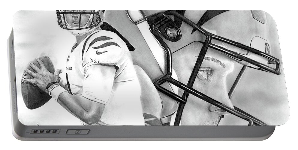 Cincinnati Bengals Portable Battery Charger featuring the drawing Joe Burrow by Bobby Shaw