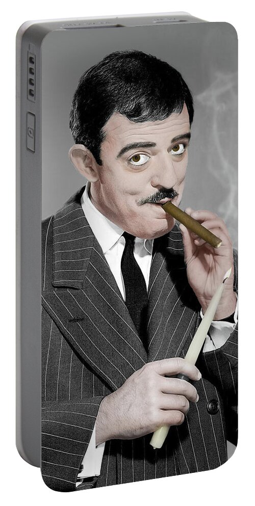 2d Portable Battery Charger featuring the digital art John Astin As Gomez Addams by Brian Wallace