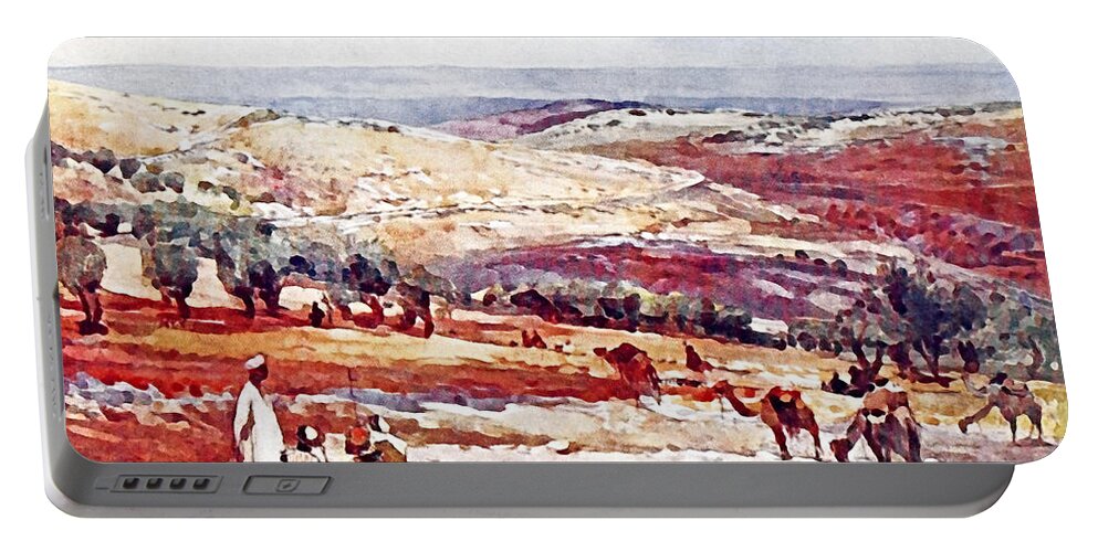 Road Portable Battery Charger featuring the photograph John Fulleylove On the Road from Jerusalem to Bethany by Munir Alawi