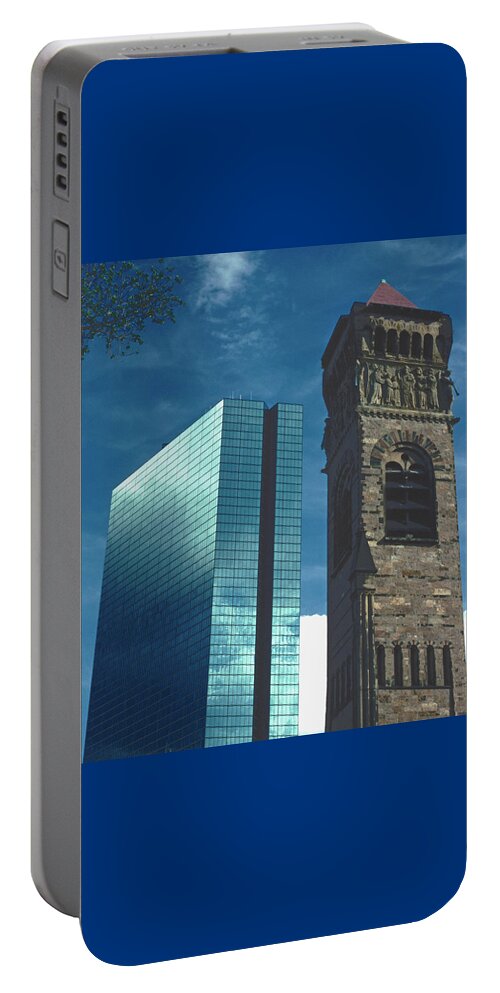 Architecture Portable Battery Charger featuring the photograph John Hancock Building First Baptist Church Boston by Tom Wurl