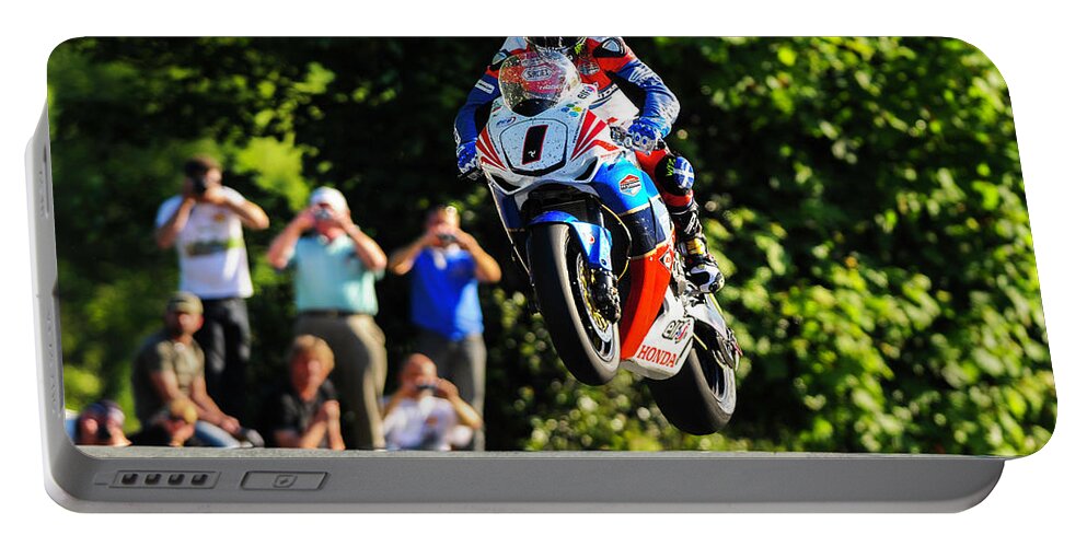 Ballaugh Bridge Portable Battery Charger featuring the photograph John McGuinness TT 2011 by Tony Goldsmith