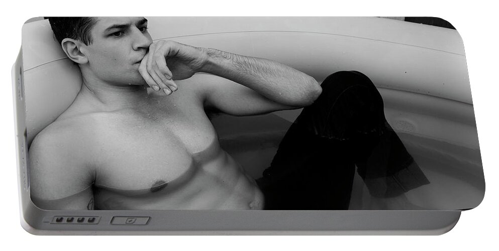 Jordan Portable Battery Charger featuring the photograph Jordan in the hot tub by Jim Whitley