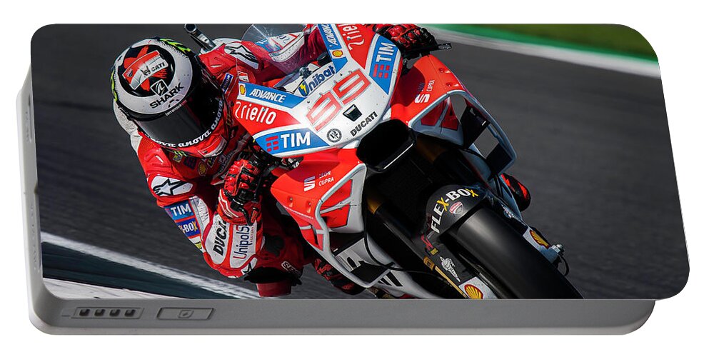 Motogp Portable Battery Charger featuring the photograph Jorge Lorenzo Silverstone 2019 by Tony Goldsmith