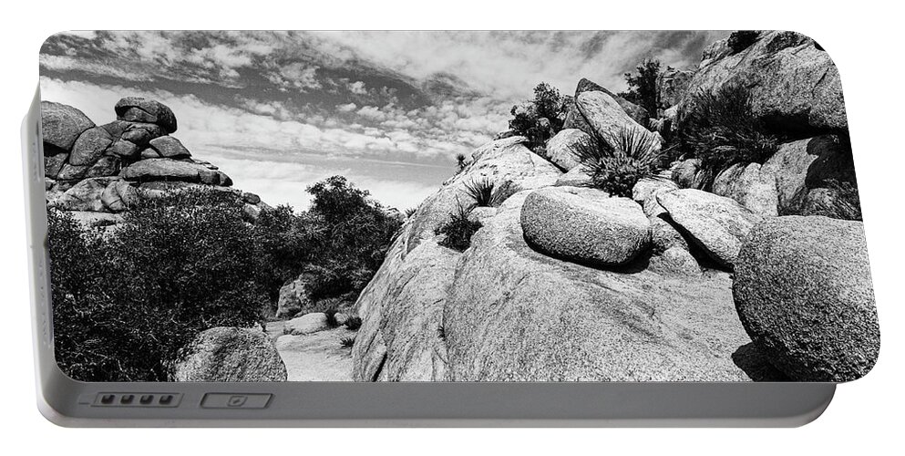 Black & White Portable Battery Charger featuring the photograph Joshua Tree State Park by Claude Dalley