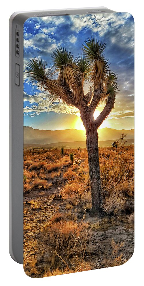Sunset Portable Battery Charger featuring the photograph Joshua Tree Sun Blast by Chris Casas