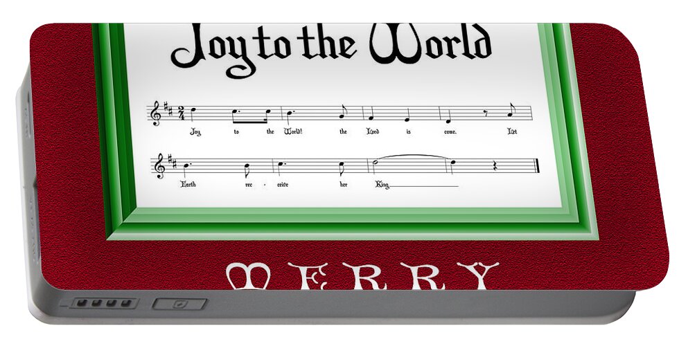 Joy To The World Christmas Card Greeting Red Green Sheet Music Joy To The World The Lord Is Come Let Earth Receive Her King Frame Portable Battery Charger featuring the photograph Joy to the World Christmas Card by David Morehead