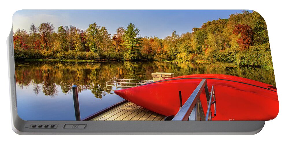 Canoe Portable Battery Charger featuring the photograph Julian Price Lake in Autumn by Shelia Hunt