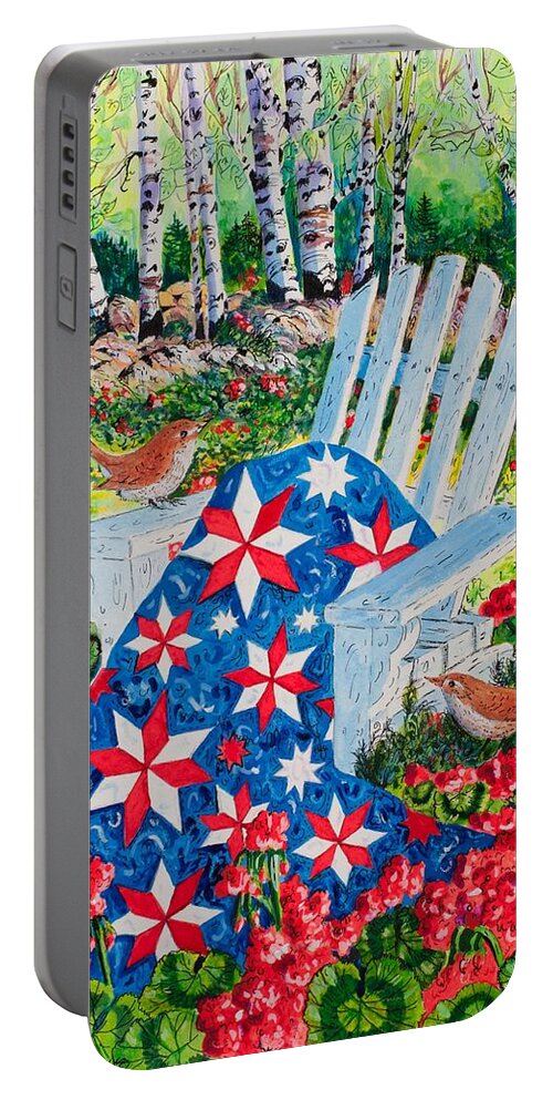 July Stars Features A Red Portable Battery Charger featuring the painting July Stars by Diane Phalen