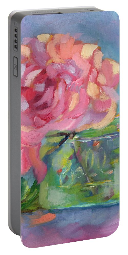 Peony Portable Battery Charger featuring the painting June is for Peonies by Marcy Brennan