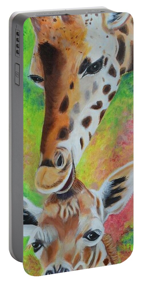 Giraffe Portable Battery Charger featuring the painting Jungle Baby by Evi Green