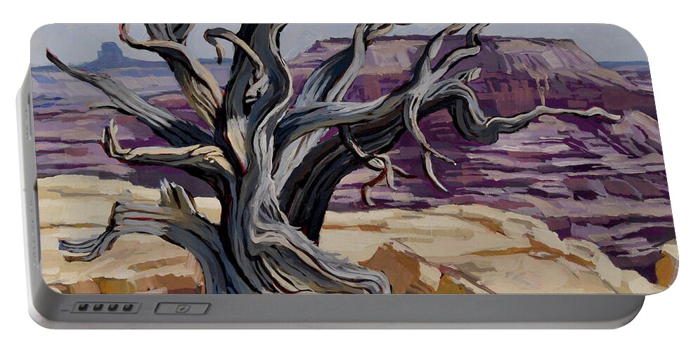 Gnarled Juniper Portable Battery Charger featuring the painting Juniper Skeleton little grand canyon by Stephen Bartholomew