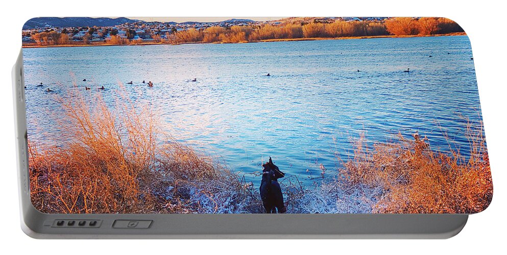  Portable Battery Charger featuring the photograph Just a dog at the lake by Rick Reesman