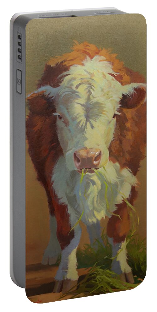Farm Animals Portable Battery Charger featuring the painting Just a Little Bull by Carolyne Hawley