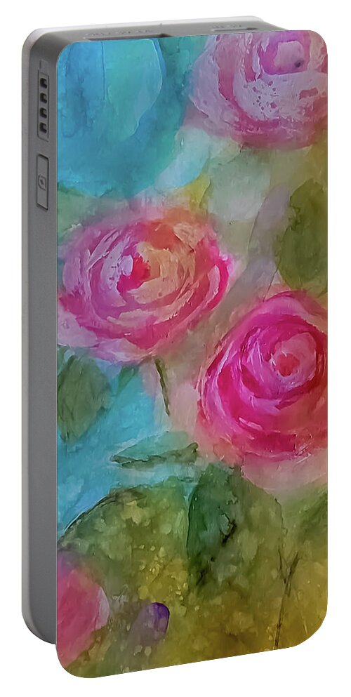 Rose Portable Battery Charger featuring the painting Just a Quick Rose Painting by Lisa Kaiser