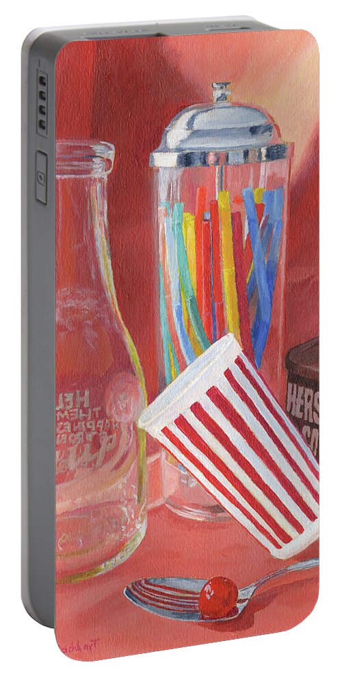 Retro Portable Battery Charger featuring the painting Just Add Ice Cream by Lynne Reichhart
