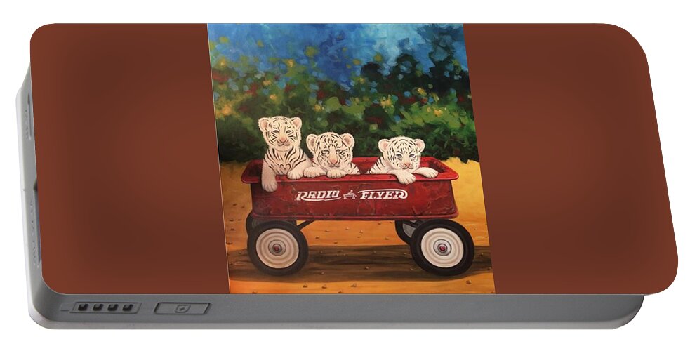 White Tigers Portable Battery Charger featuring the painting Just The Cat Wagon by Lance Headlee