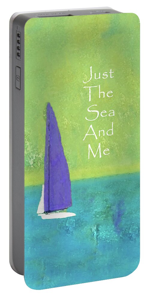 Abstract Portable Battery Charger featuring the mixed media Just the Sea and Me by Sharon Williams Eng
