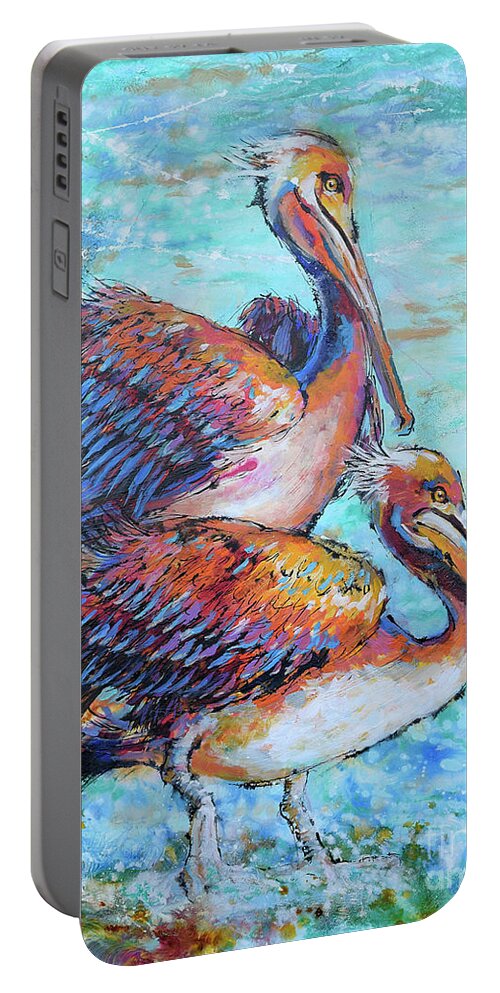 Juvenile Brown Pelican Portable Battery Charger featuring the painting Juvenile Pelicans by Jyotika Shroff