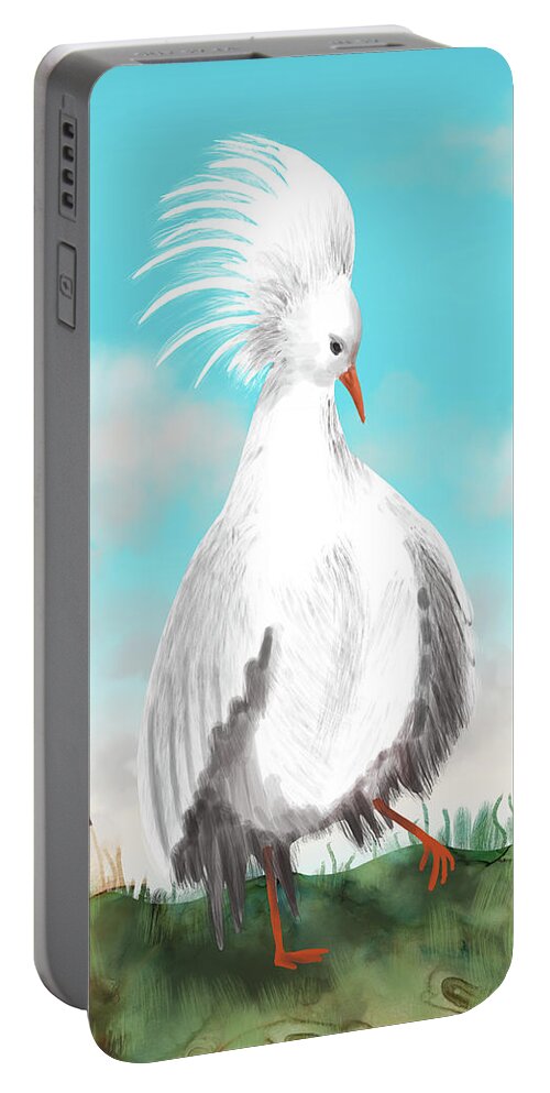 Kagu Portable Battery Charger featuring the digital art Kagu Bird from New Caledonia by Andreea Dumez