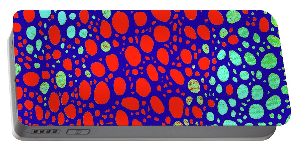 Kaleidoscope Portable Battery Charger featuring the digital art KALEIDOSCOPE Abstract in Red and Aqua by Lynnie Lang