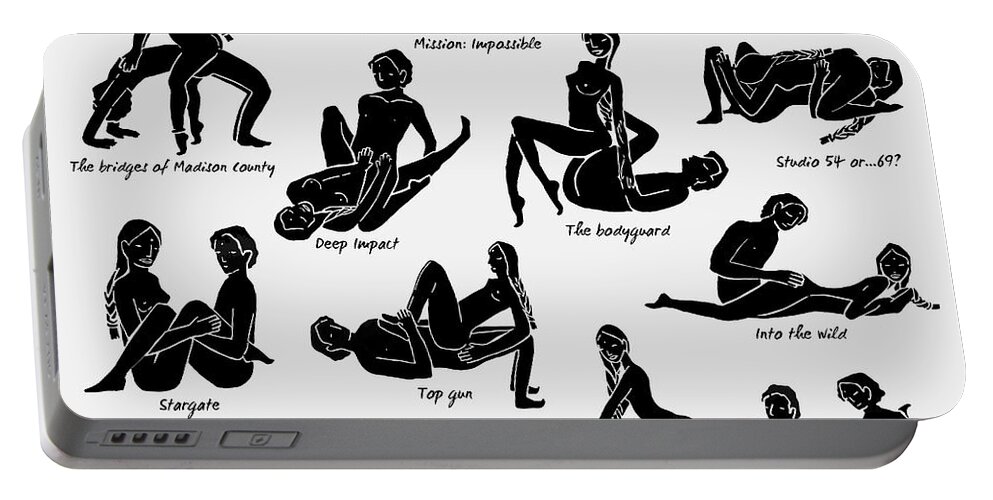 Kama Sutra Illustrated poses named with films Portable Battery Charger by  Gina Dsgn - Fine Art America