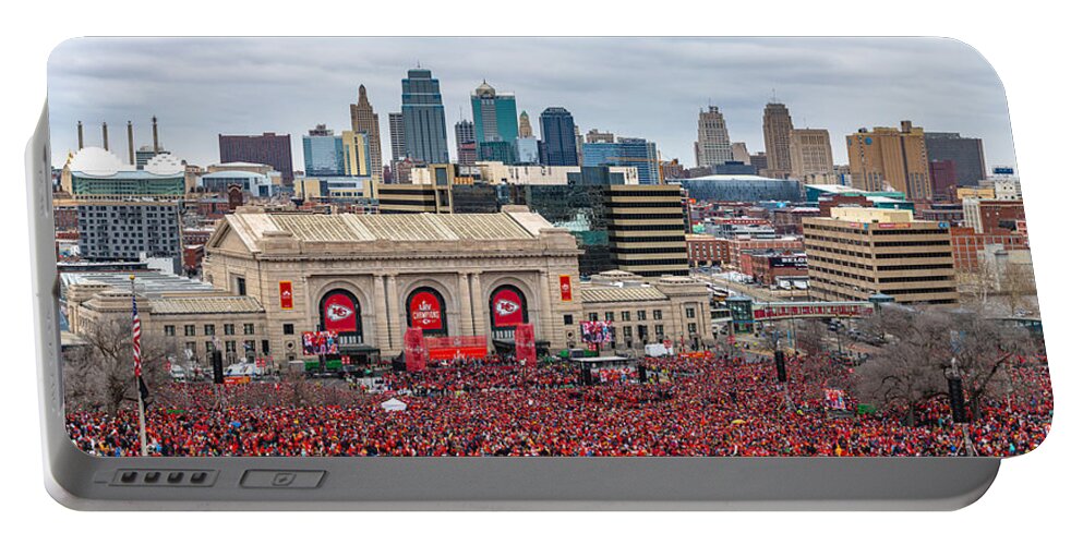 Sea Of Red Portable Battery Charger featuring the photograph Kansas City Sea of Red Pano by Ryan Heffron
