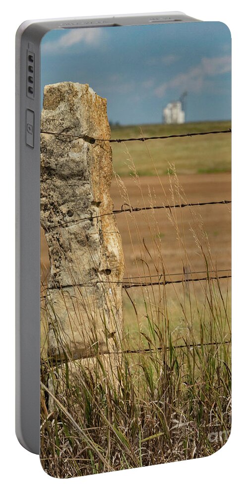 Kansas Portable Battery Charger featuring the photograph Kansas Rock Posts and grain elevators by Garry McMichael