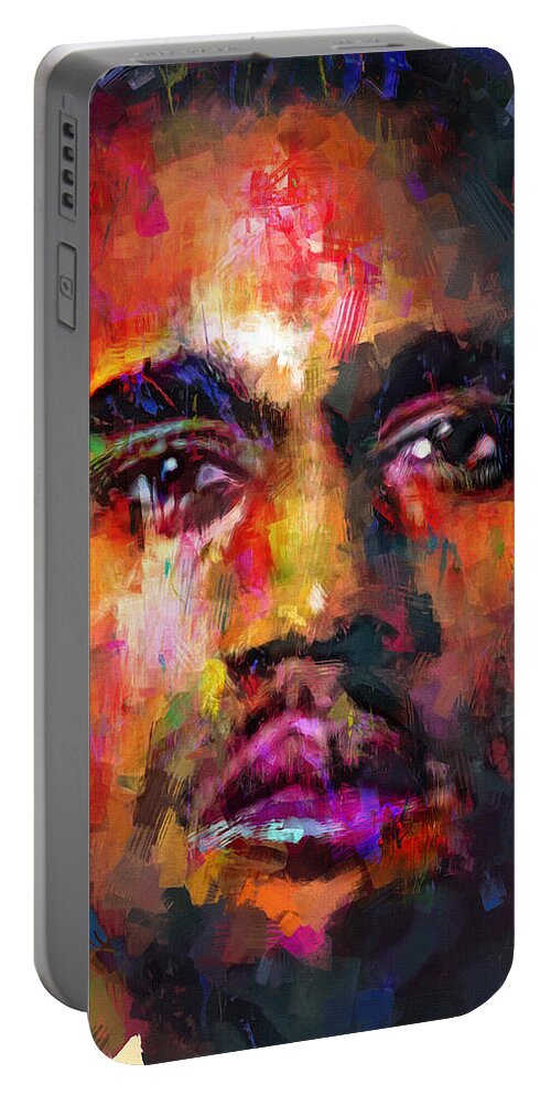 Kanye West Portable Battery Charger featuring the mixed media Kanye West by Mal Bray