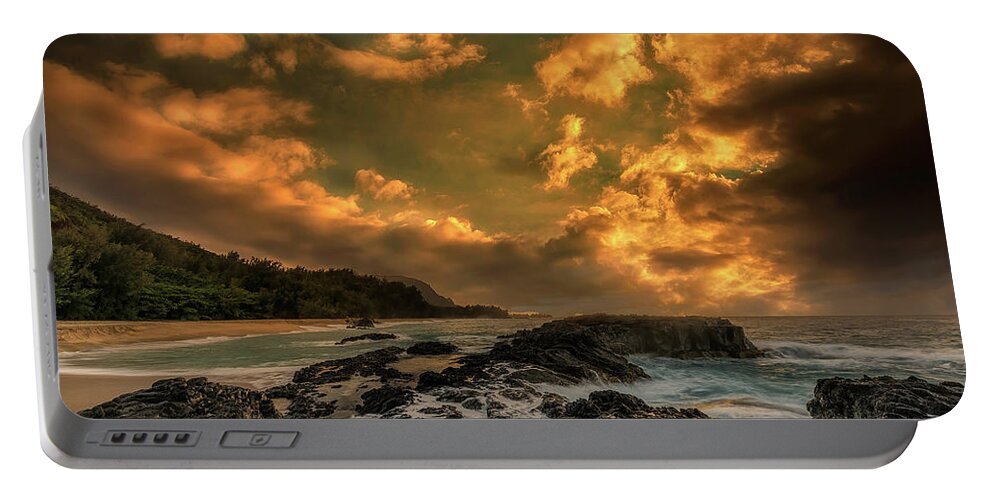 Art Portable Battery Charger featuring the photograph Kauai Yellow Sunset by Jon Glaser