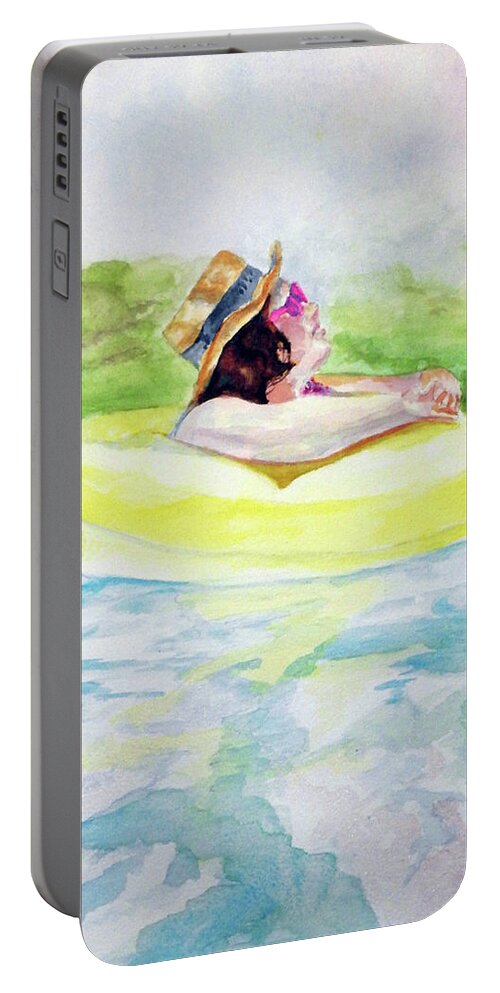 Childhood Portable Battery Charger featuring the painting Kawehi the Water Sprite by Barbara F Johnson