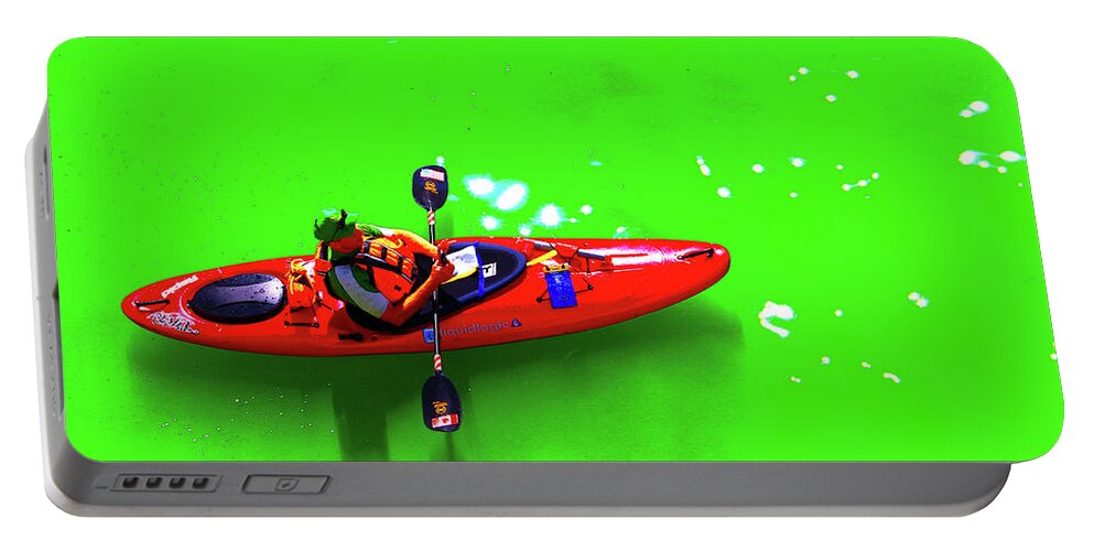 Kayak Portable Battery Charger featuring the photograph Kayak Green Water St Patricks Day Chicago by Patrick Malon