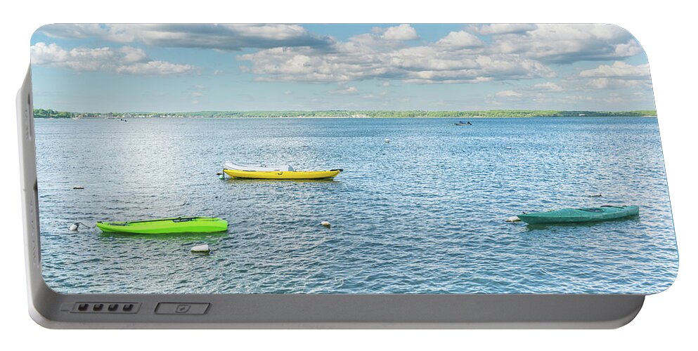 Kayaks Portable Battery Charger featuring the photograph Kayaks in the Bay by Marianne Campolongo