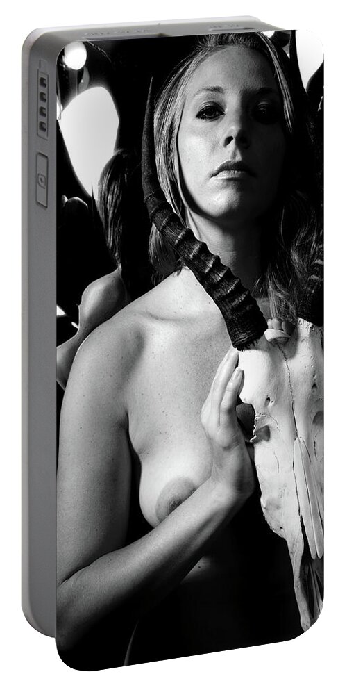 Nude Female Skull Portable Battery Charger featuring the photograph Kbbt0718 by Henry Butz