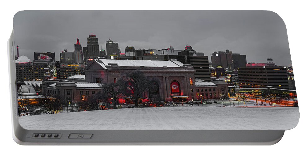 Kansas City Portable Battery Charger featuring the photograph KC Skyline Chiefs Red i by Ryan Heffron