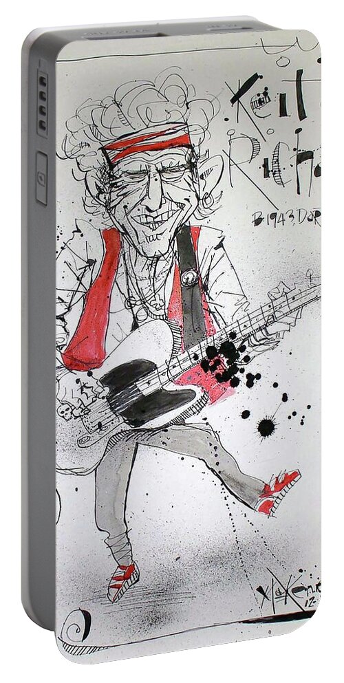  Portable Battery Charger featuring the drawing Keith Richards by Phil Mckenney