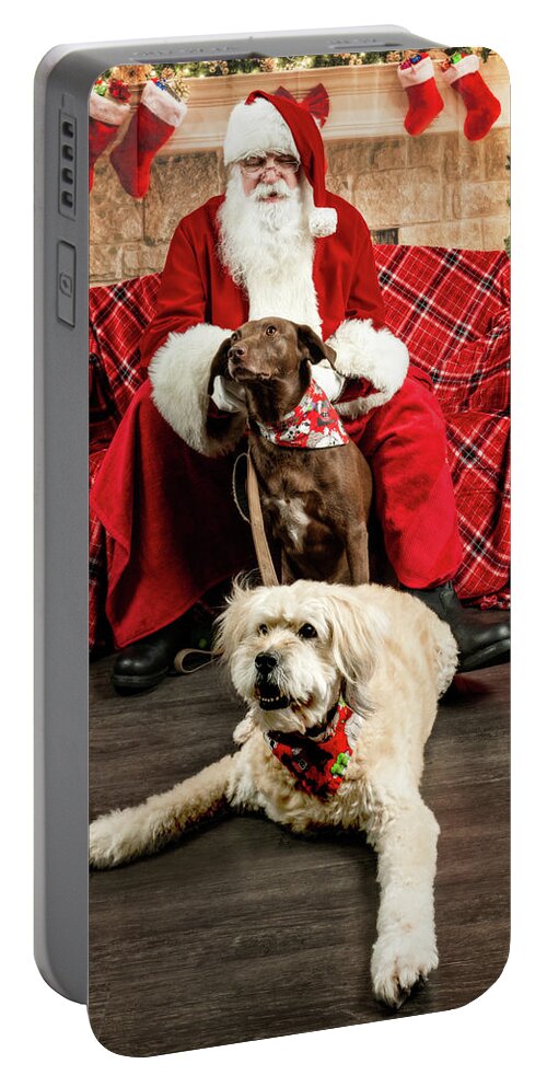 Kellie Portable Battery Charger featuring the photograph Kellie and Annie with Santa 1 by Christopher Holmes